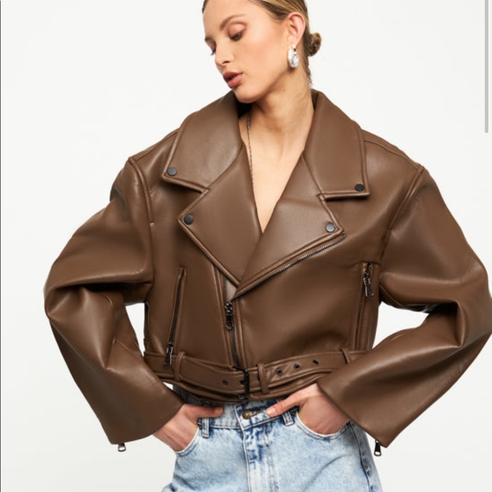 Lioness Brown crop leather jacket